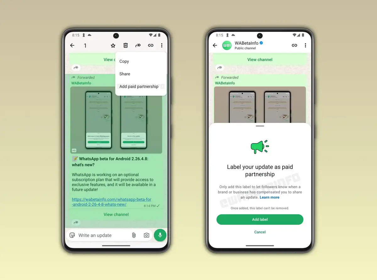 WhatsApp führt Label für bezahlte Partnerschaften ein