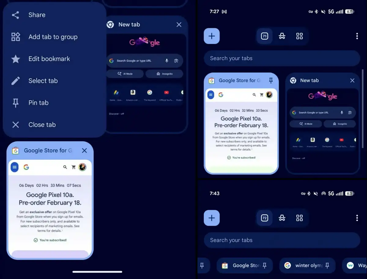 Chrome für Android erhält Funktion für angepinnte Tabs